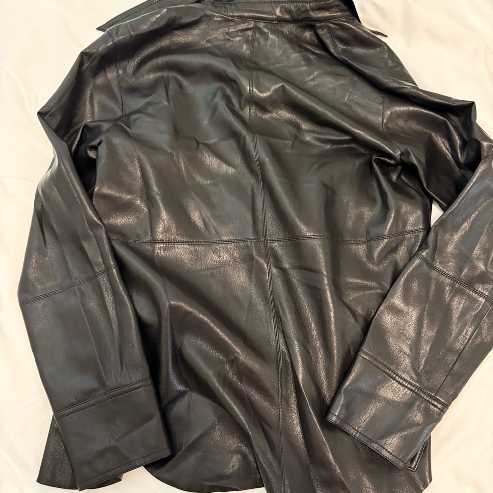 Black Leather Button-Front Jacket - Picture 3 of 3